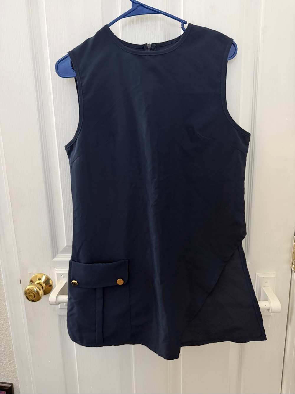 Navy Sleeveless Tunic with Pocket Detail